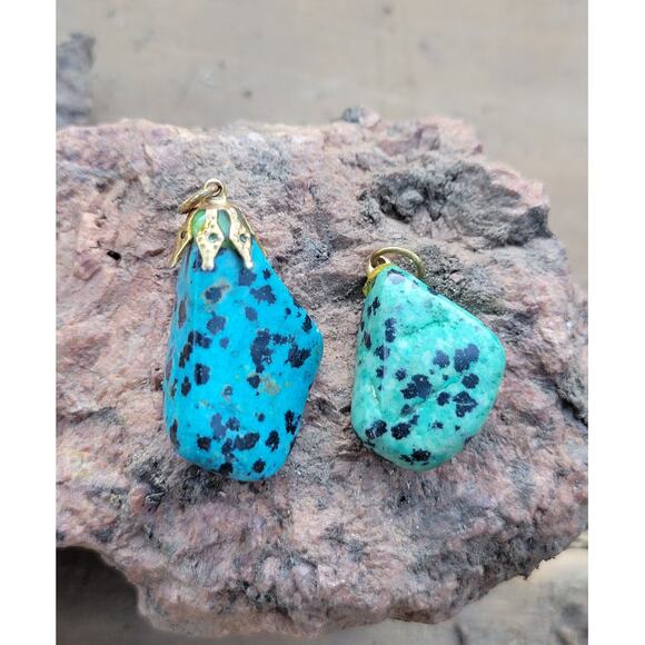 TWO- 1 Green and 1 Blue Dalmation Jasper Pendants - Picture 1 of 3